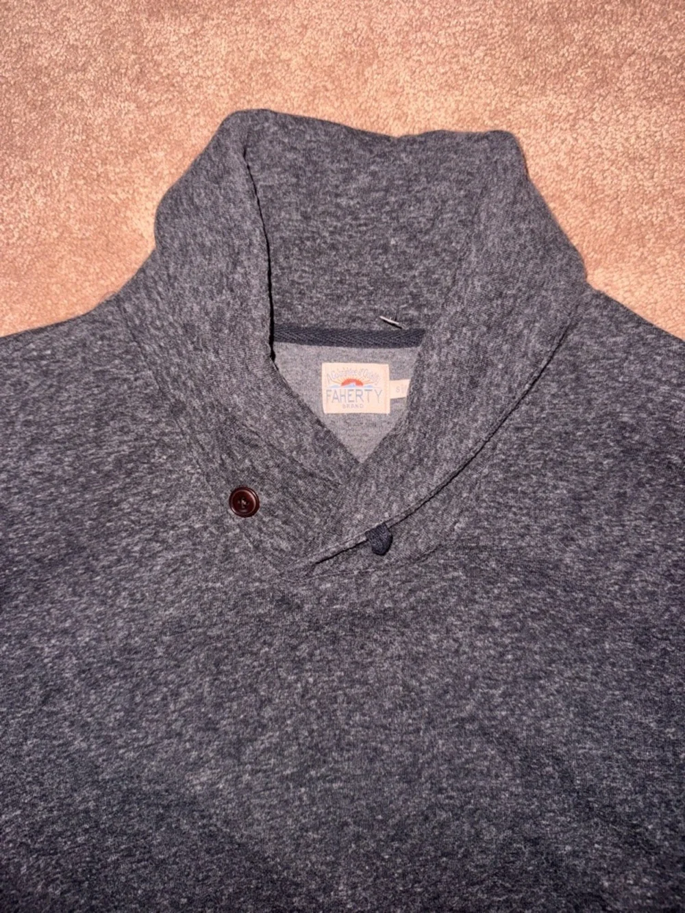 Faherty Men's Charcoal Shawl Collar V-Neck Sweater
